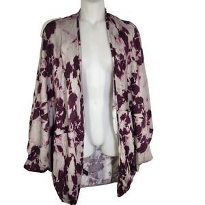 Torrid Women Kimono Ruana Wrap Cardigan Sz 1/2 Purple Tie Dye Washed Cocoon Open